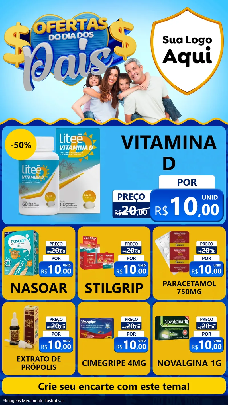 Modelo de Rede Social para Stories com o tema Ofertas do Dia dos Pais para Farmácia
