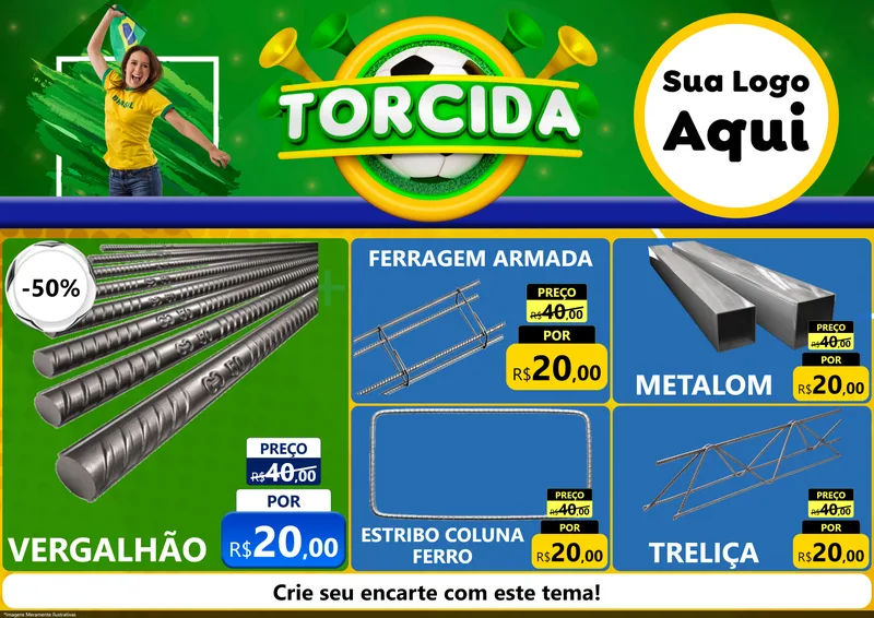 Modelo de Encarte para Encarte A4 Horizontal com o tema Torcida para Ferragens