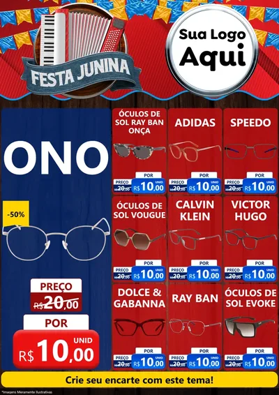 Modelo de Encarte para Encarte A4 Vertical com o tema Festa Junina para Óticas