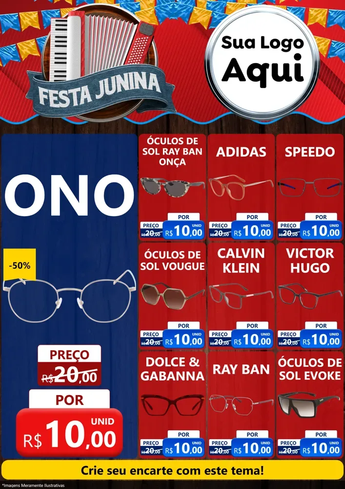 Modelo de Encarte para Encarte A4 Vertical com o tema Festa Junina para Óticas