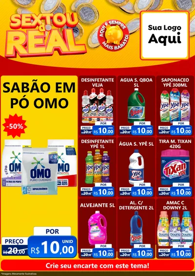 Modelo de Encarte para Encarte A4 Vertical com o tema Sextou do Real para Produtos de Limpeza