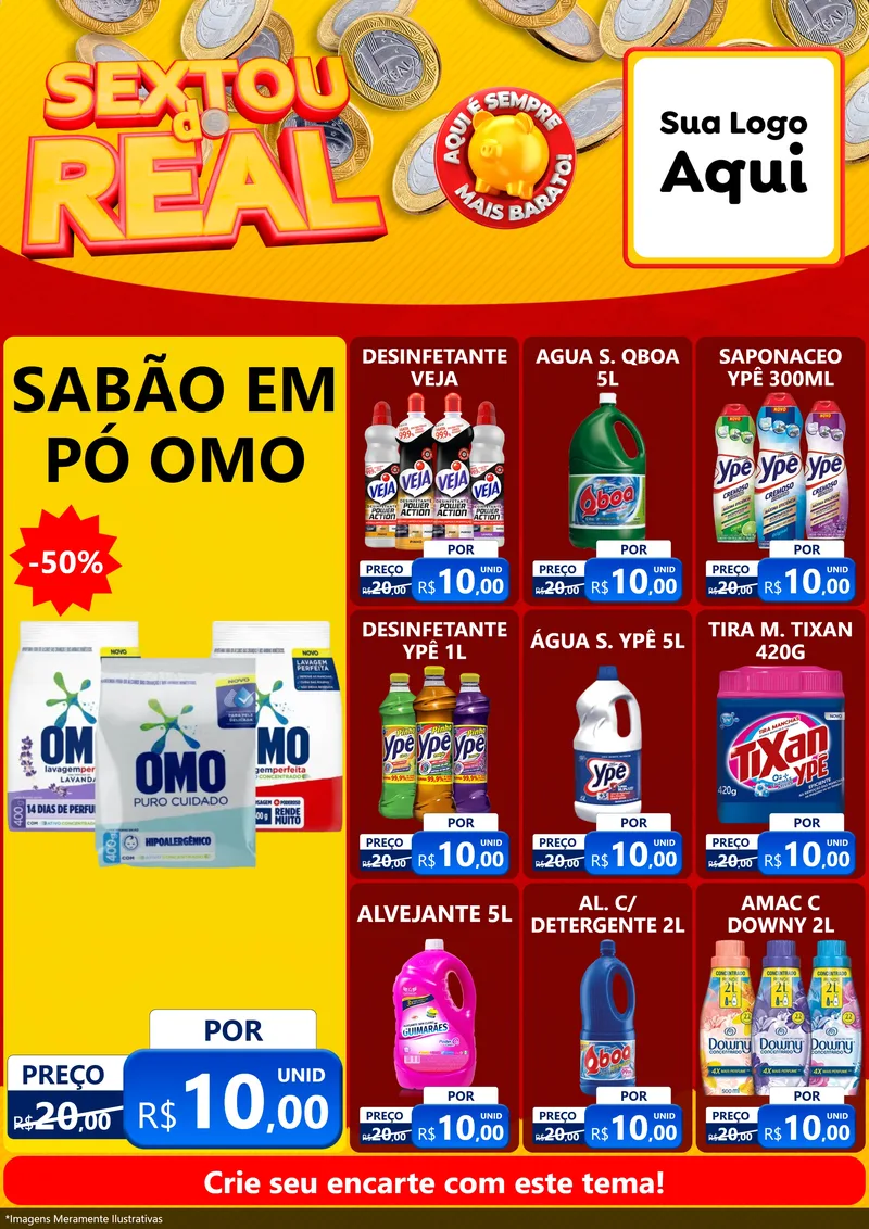 Modelo de Encarte para Encarte A4 Vertical com o tema Sextou do Real para Produtos de Limpeza