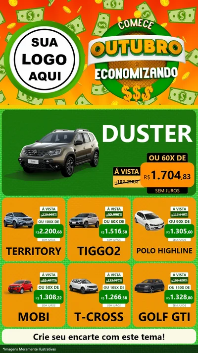 Modelo de Rede Social para Stories com o tema Comece Outubro Economizando para Concessionaria de Carros