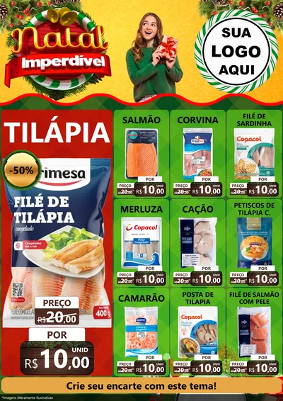 Modelo de Encarte para Encarte A4 Vertical com o tema Natal Imperdível para Peixaria