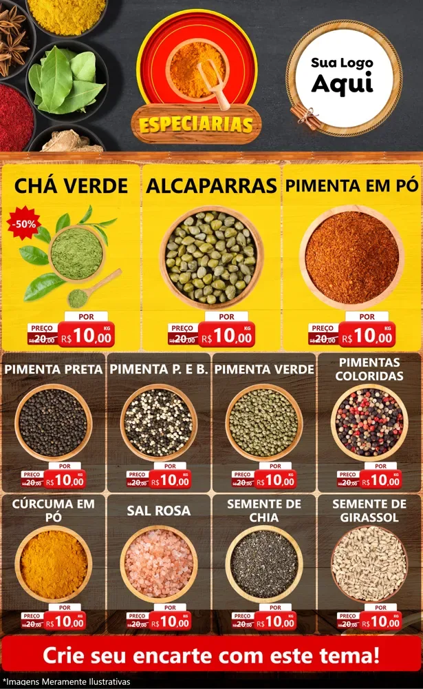 Modelo de Encarte para Encarte Grande com o tema Especiarias para Produtos Naturais