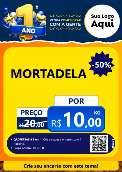 Modelo de Cartaz para Cartaz A4 Vertical com o tema Um Ano de Aniversário para Frios e Laticínios
