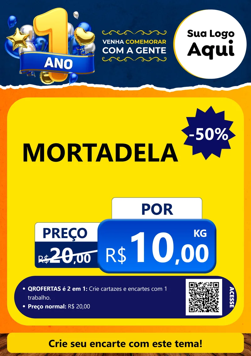 Modelo de Cartaz para Cartaz A4 Vertical com o tema Um Ano de Aniversário para Frios e Laticínios