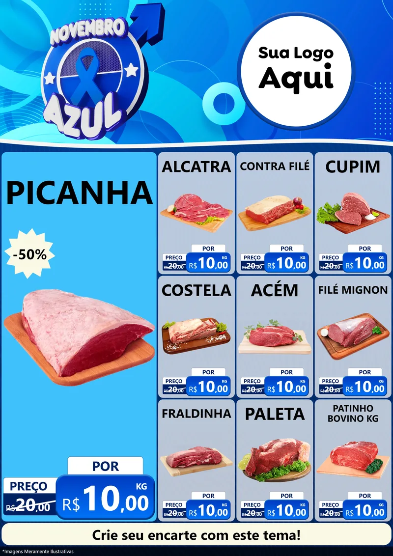 Modelo de Encarte para Encarte A4 Vertical com o tema Novembro Azul para Açougue