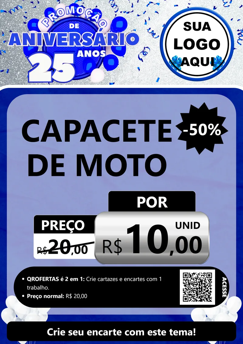Modelo de Cartaz para Cartaz A4 Vertical com o tema Promoção de Aniversário - 25 Anos para Moto peças