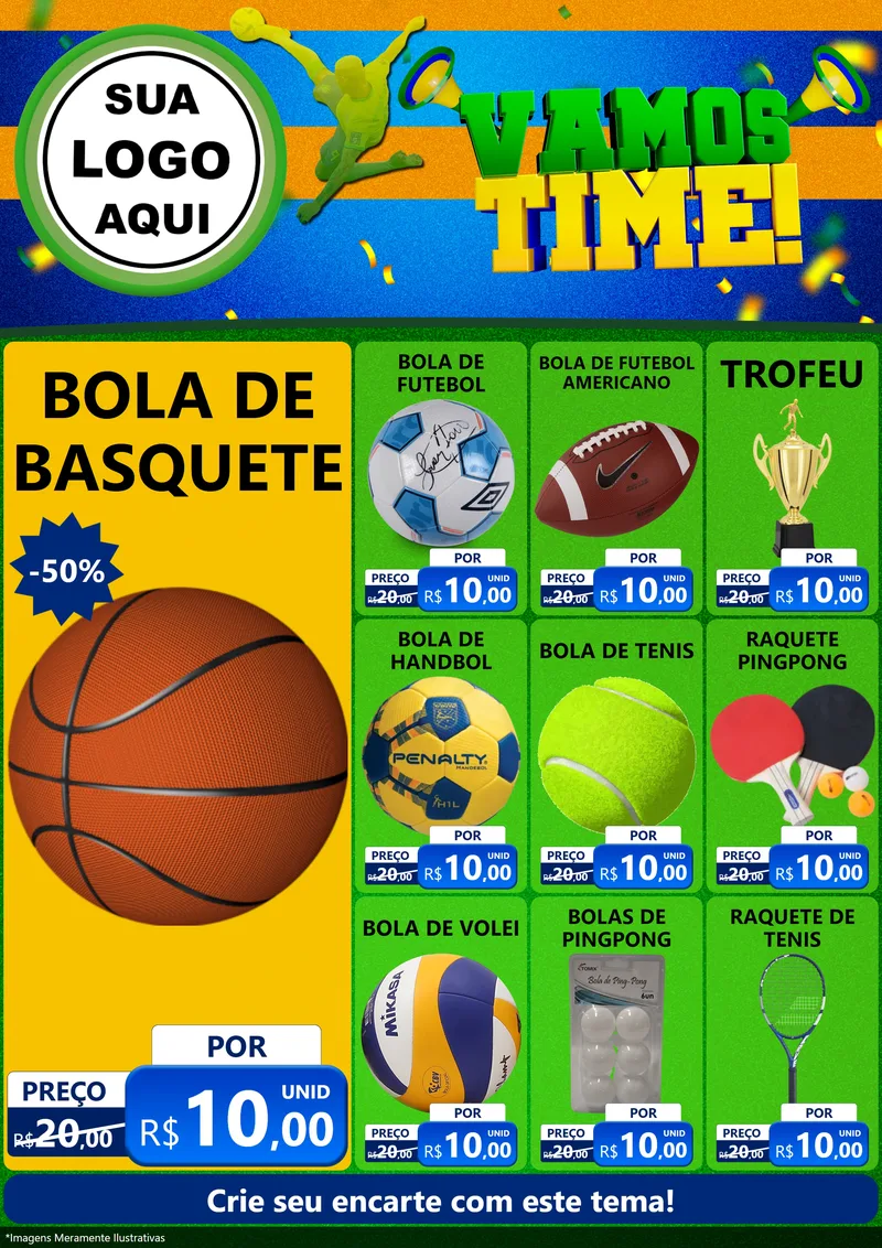 Modelo de Encarte para Encarte A4 Vertical com o tema Vamos Time! para Artigos Esportivos