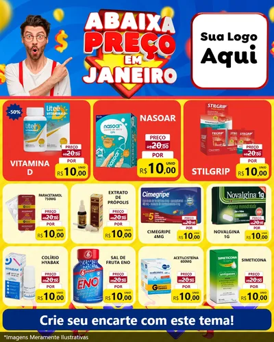 Modelo de Rede Social para Feed Instagram com o tema Abaixa Preço em Janeiro para Farmácia