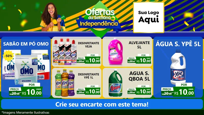 Modelo de TV para TV Horizontal com o tema Ofertas da Semana da Independência para Produtos de Limpeza