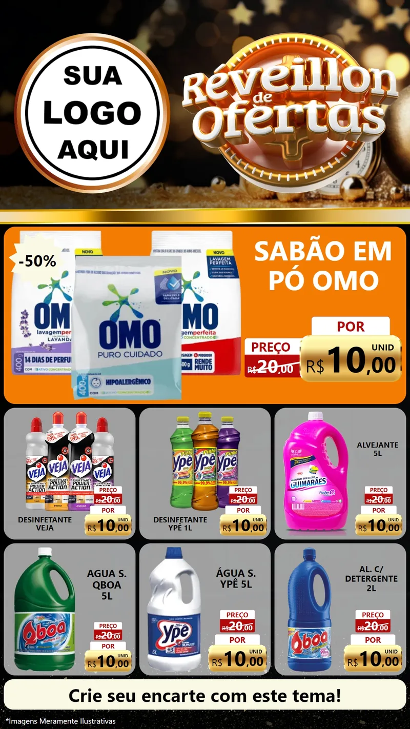 Modelo de Rede Social para Stories com o tema Réveillon de Ofertas para Produtos de Limpeza