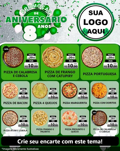Modelo de Rede Social para Feed Instagram com o tema Promoção de Aniversário - 8 Anos para Pizzaria