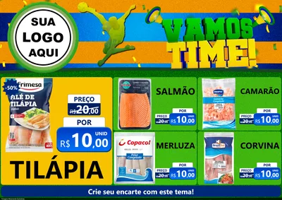 Modelo de Encarte para Encarte A4 Horizontal com o tema Vamos Time! para Peixaria