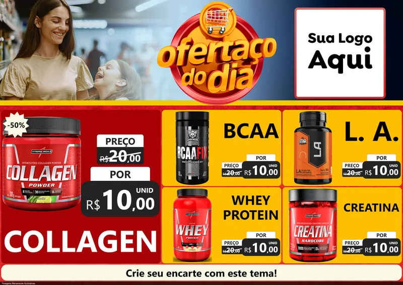 Modelo de Encarte para Encarte A4 Horizontal com o tema Ofertaço Do Dia para Suplementos alimentares