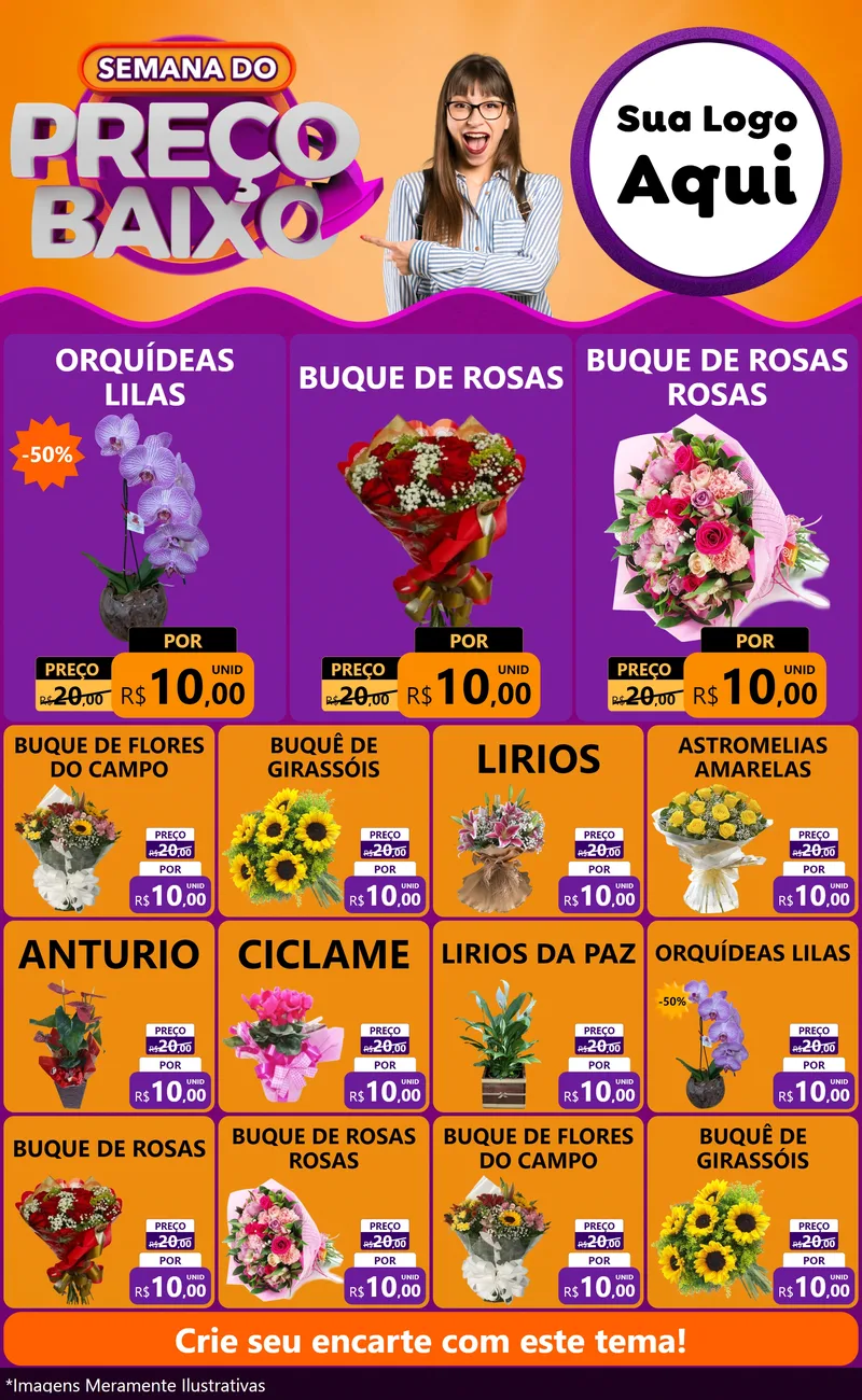 Modelo de Encarte para Encarte Grande com o tema Semana do Preço Baixo para Floricultura e jardim