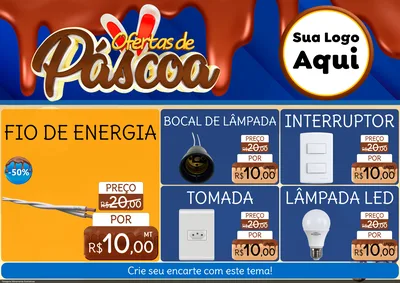 Modelo de Encarte para Encarte A4 Horizontal com o tema Ofertas de Páscoa para Materiais Elétricos