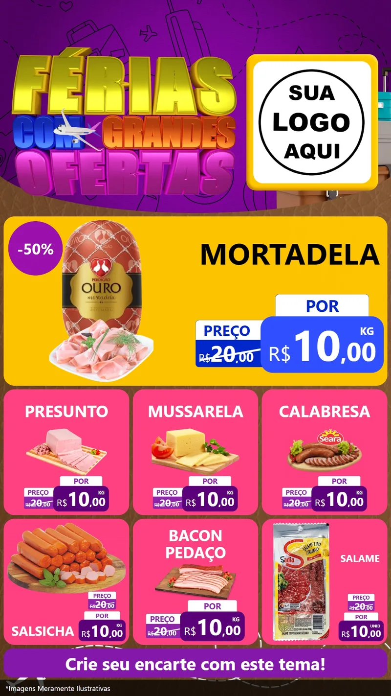Modelo de Rede Social para Stories com o tema Férias com Grandes Ofertas para Frios e Laticínios