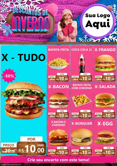 Modelo de Encarte para Encarte A4 Vertical com o tema Descontos de Inverno para Hamburgueria