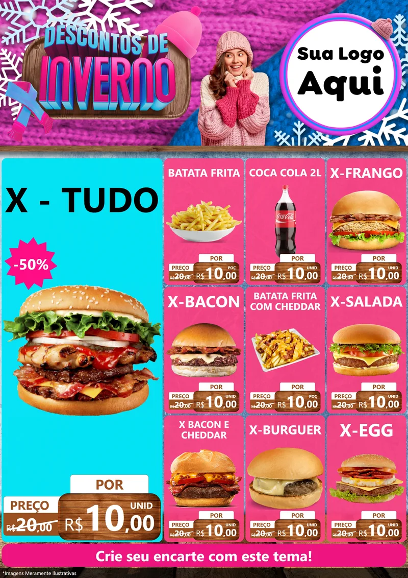 Modelo de Encarte para Encarte A4 Vertical com o tema Descontos de Inverno para Hamburgueria