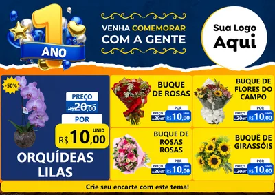 Modelo de Encarte para Encarte A4 Horizontal com o tema Um Ano de Aniversário para Floricultura e jardim
