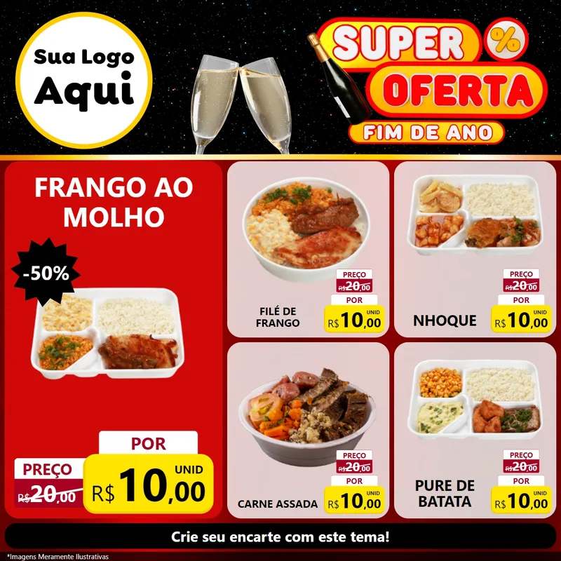 Modelo de Rede Social para Feed Facebook com o tema Super Oferta Fim de Ano para Restaurante