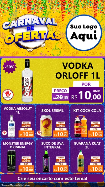 Modelo de Rede Social para Stories com o tema Carnaval de Ofertas para Distribuidora de bebidas