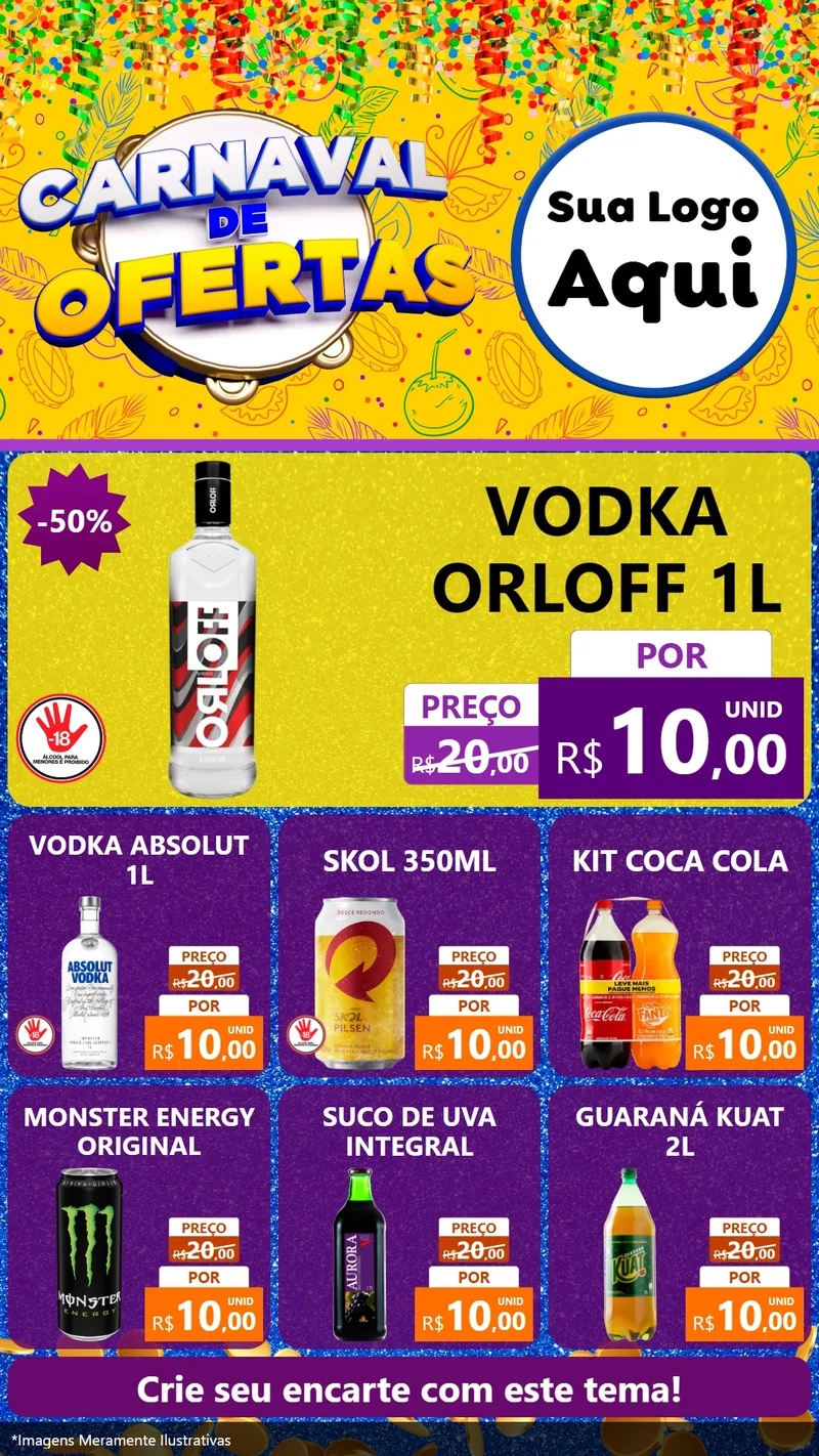 Modelo de Rede Social para Stories com o tema Carnaval de Ofertas para Distribuidora de bebidas