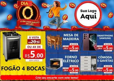 Modelo de Encarte para Encarte A4 Horizontal com o tema Dia O - O Dia Mais Barato Do Mês para Móveis e Eletro