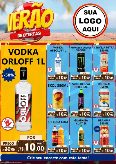 Modelo de Encarte para Encarte A4 Vertical com o tema Verão de Ofertas para Distribuidora de bebidas