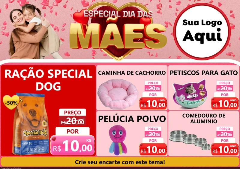 Modelo de Encarte para Encarte A4 Horizontal com o tema Especial Dia Das Mães para Pet Shop