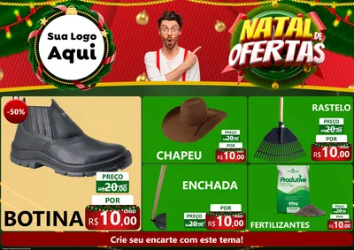 Modelo de Encarte para Encarte A4 Horizontal com o tema Natal de Ofertas para Agropecuária