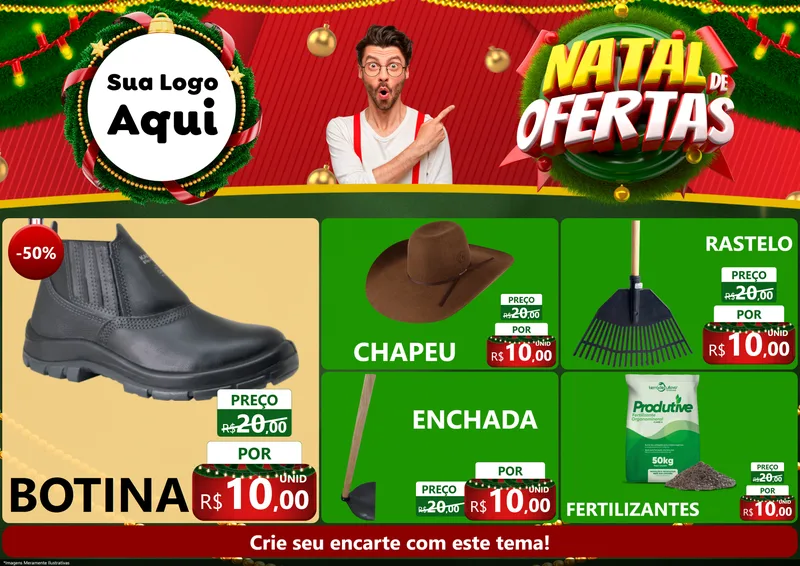 Modelo de Encarte para Encarte A4 Horizontal com o tema Natal de Ofertas para Agropecuária