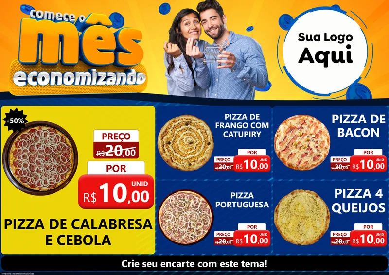Modelo de Encarte para Encarte A4 Horizontal com o tema Comece O Mês Economizando para Pizzaria