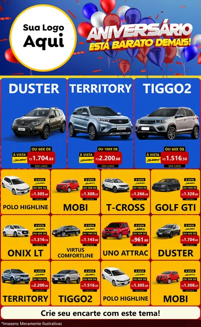 Modelo de Encarte para Encarte Grande com o tema Aniversário para Concessionaria de Carros