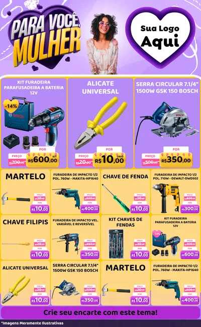 Modelo de Encarte para Encarte Grande com o tema Para Você, Mulher para Maquinas e Ferramentas
