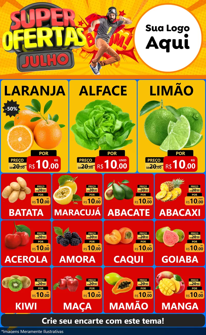 Modelo de Encarte para Encarte Grande com o tema Super Ofertas Julho para Hortifrúti