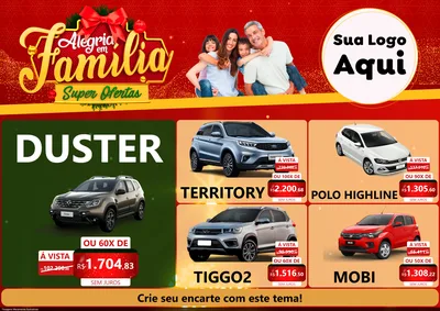 Modelo de Encarte para Encarte A4 Horizontal com o tema Alegria em Família Super Ofertas - Natal para Concessionaria de Carros