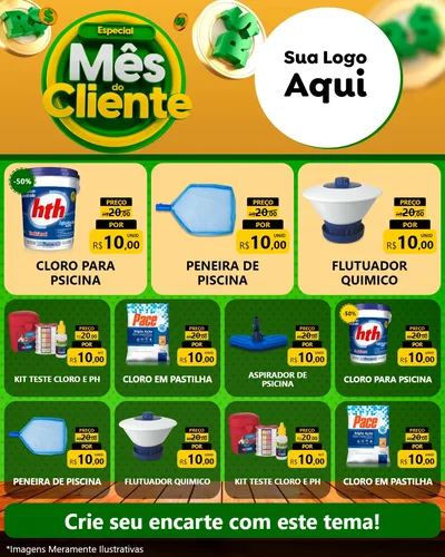 Modelo de Rede Social para Feed Instagram com o tema Especial Mês do Cliente para Produtos para Piscina
