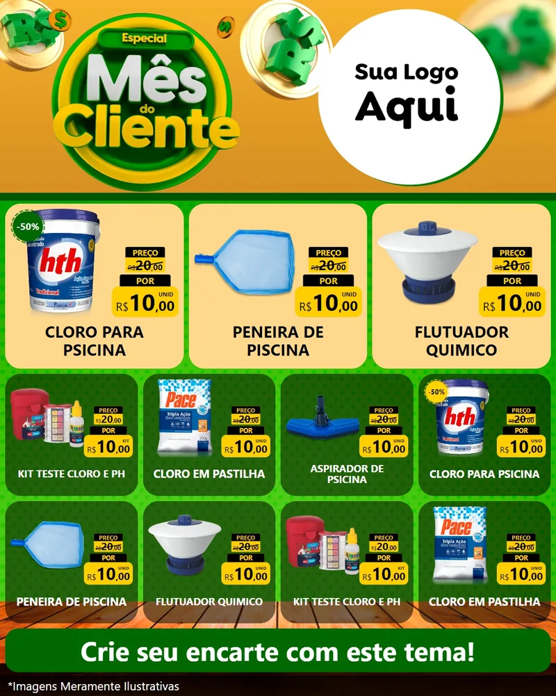 Modelo de Rede Social para Feed Instagram com o tema Especial Mês do Cliente para Produtos para Piscina