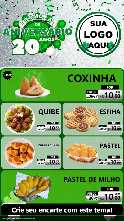 Modelo de TV para TV Vertical com o tema Promoção de Aniversário - 20 Anos para Salgadaria
