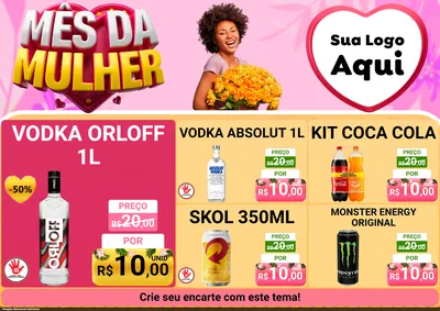 Modelo de Encarte para Encarte A4 Horizontal com o tema Mês da Mulher para Distribuidora de bebidas