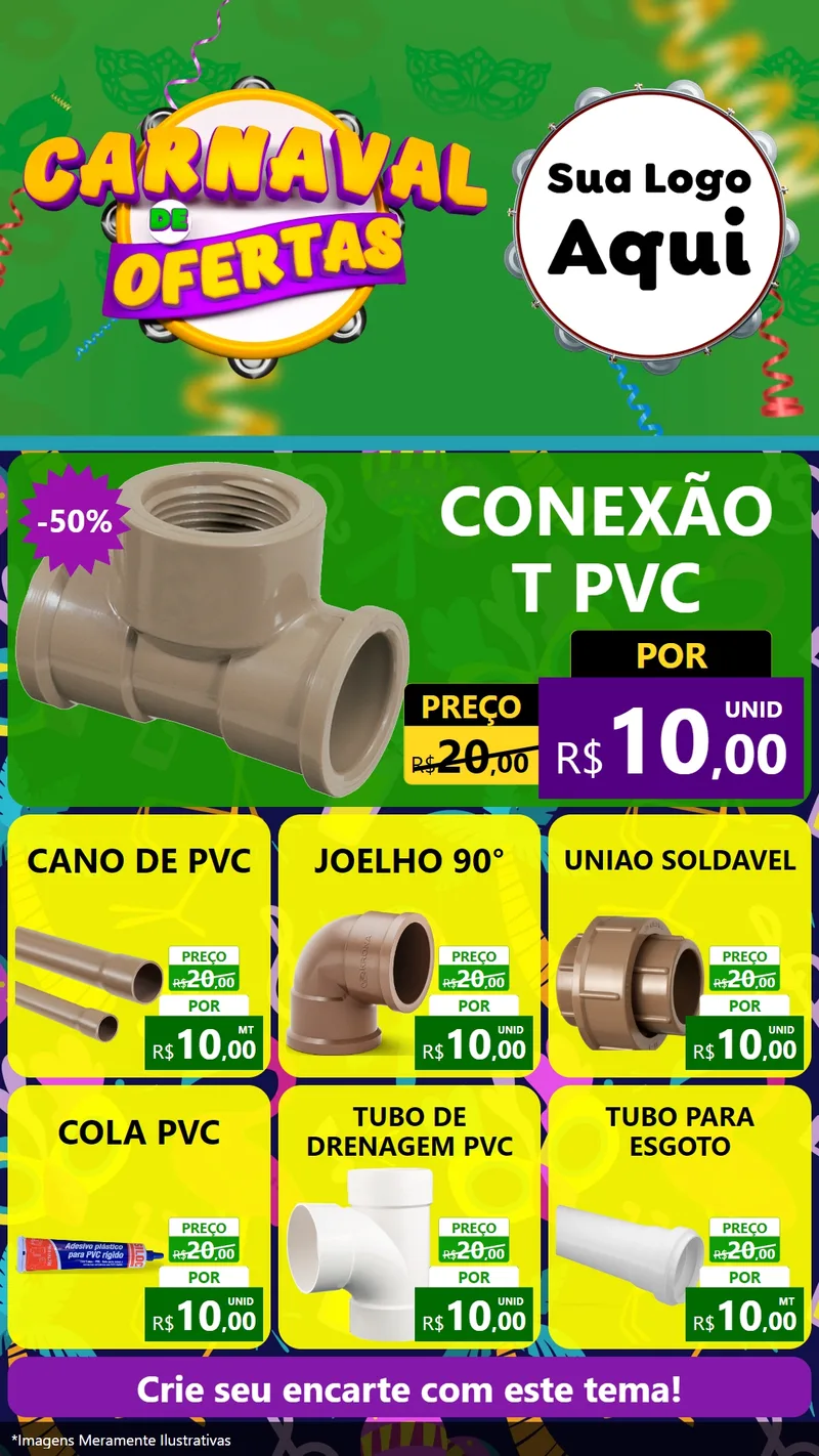 Modelo de Rede Social para Stories com o tema Carnaval de Ofertas para Tubos e conexões