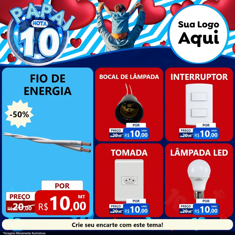 Modelo de Rede Social para Feed Facebook com o tema Papai Nota 10 para Materiais Elétricos