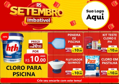 Modelo de Encarte para Encarte A4 Horizontal com o tema Setembro Imbatível para Produtos para Piscina
