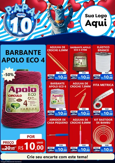 Modelo de Encarte para Encarte A4 Vertical com o tema Papai Nota 10 para Armarinho e Aviamentos