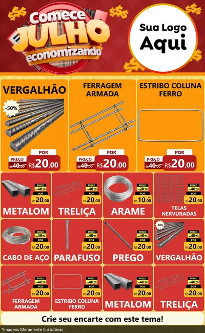 Modelo de Encarte para Encarte Grande com o tema Comece Julho Economizando para Ferragens