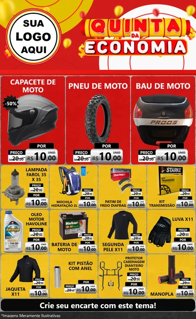 Modelo de Encarte para Encarte Grande com o tema Quinta da Economia para Moto peças
