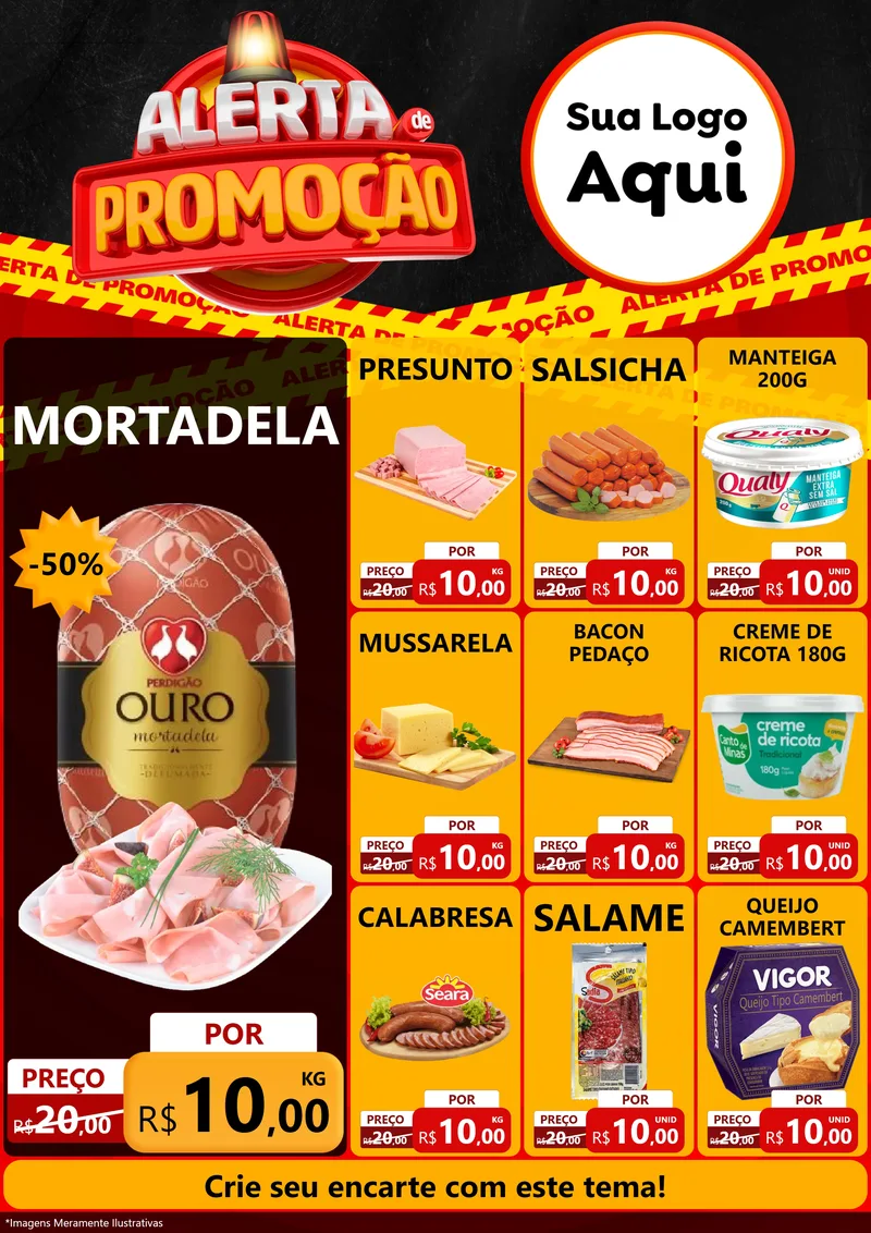 Modelo de Encarte para Encarte A4 Vertical com o tema Alerta de Promoção para Frios e Laticínios